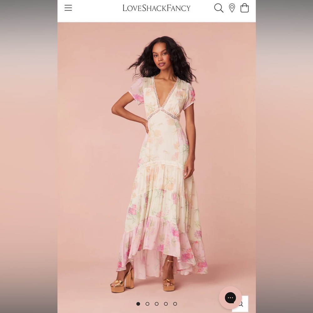 LoveShackFancy Roupell V-Neck Chiffon Maxi Dress